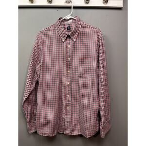 RVYC Shirt Mens Large Long‎ Sleeve Button Down Red Blue Gingham Style USA Preppy